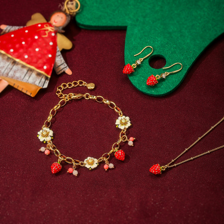 Strawberry Flower Jewelry Set with Gift Wrapping