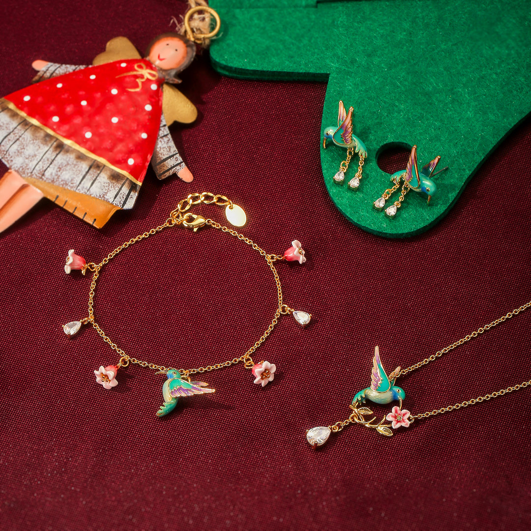 Hummingbird Flower Jewelry Set with Gift Wrapping