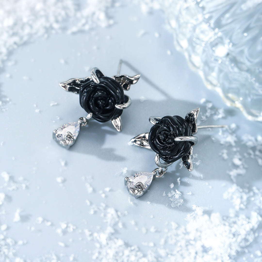 Black Rose Earrings Gift 