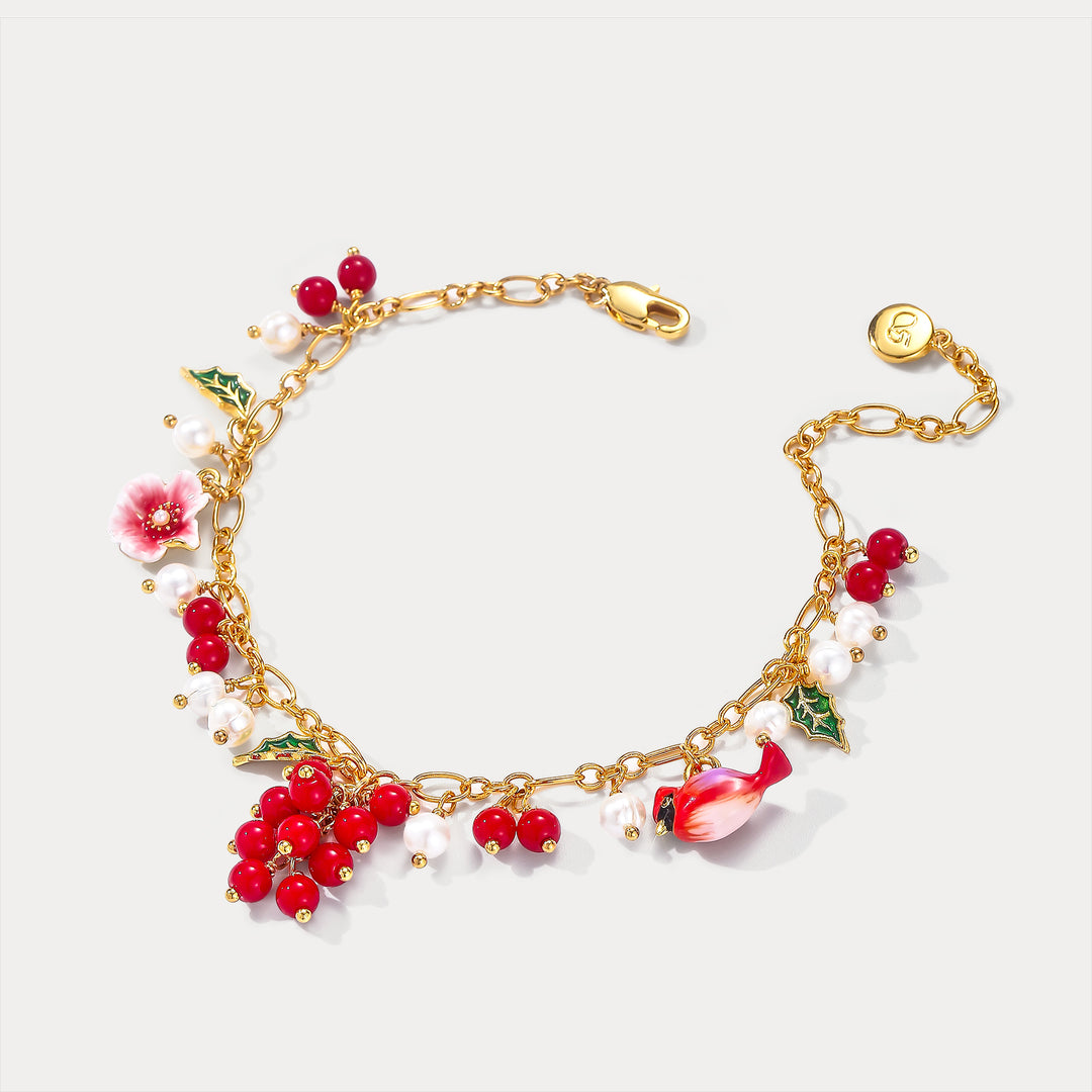 Cranberry & Cardinals Charm Bracelet