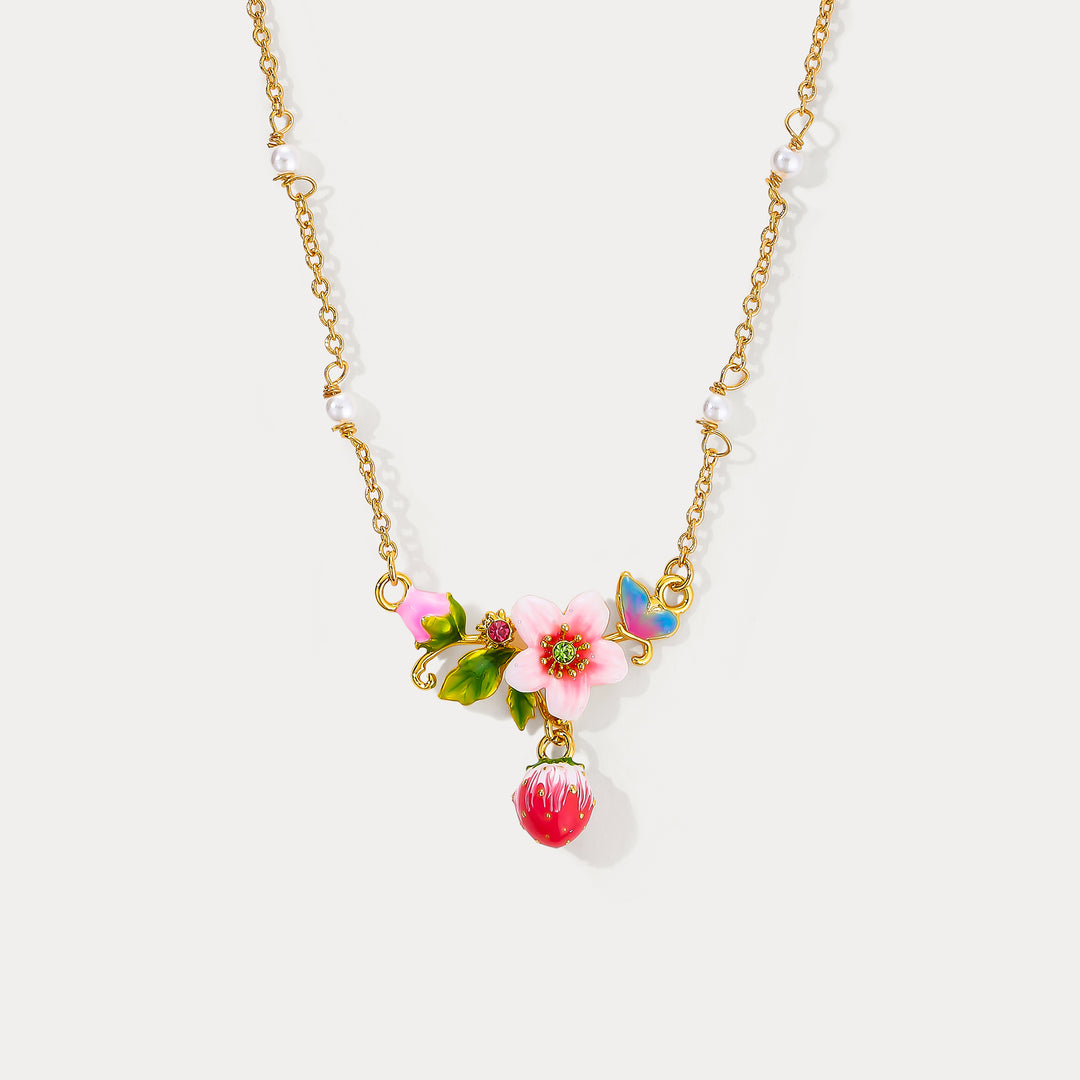 Selenichast Strawberry Butterfly Necklace