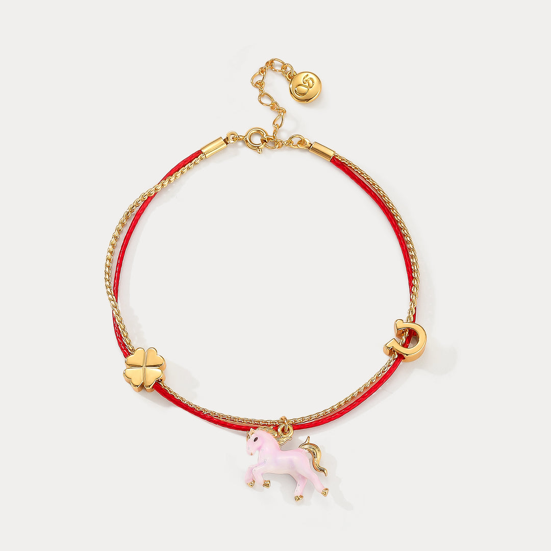 Selenichast Lucky Horse Zodiac Red String Bracelet