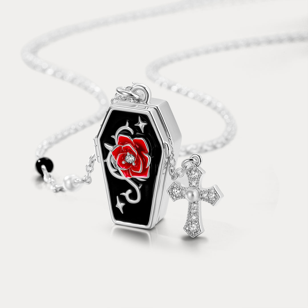 Gothic Rose Cross Locket Necklace Gift For Her