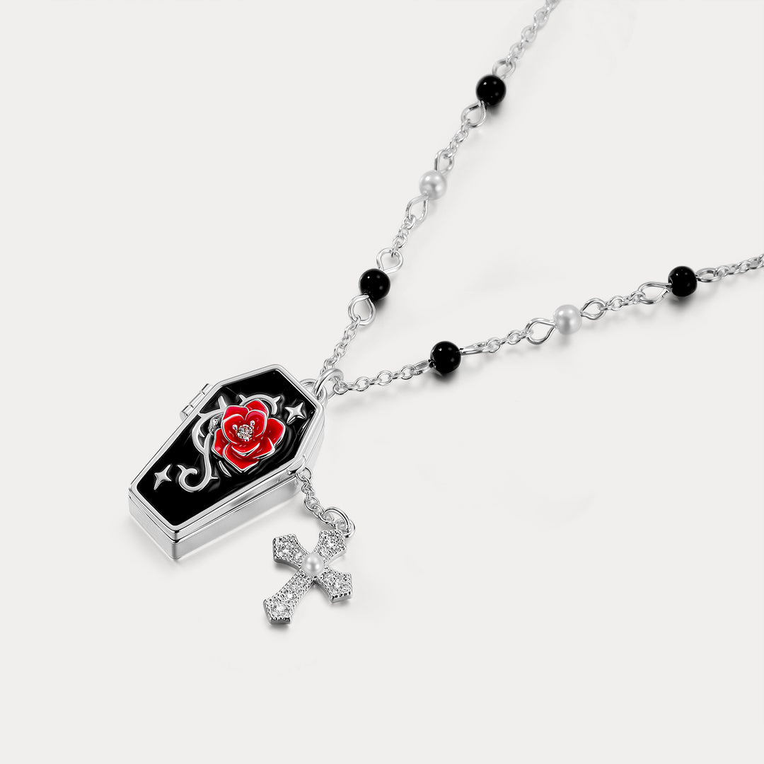 Gothic Rose Cross Locket Necklace