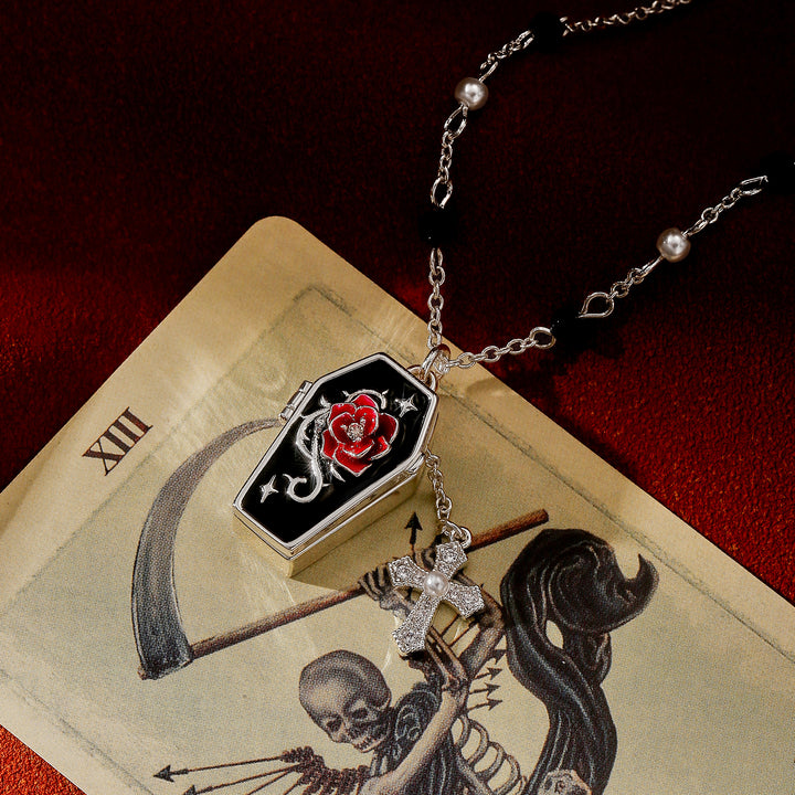 Gothic Rose Cross Locket Necklace Gift