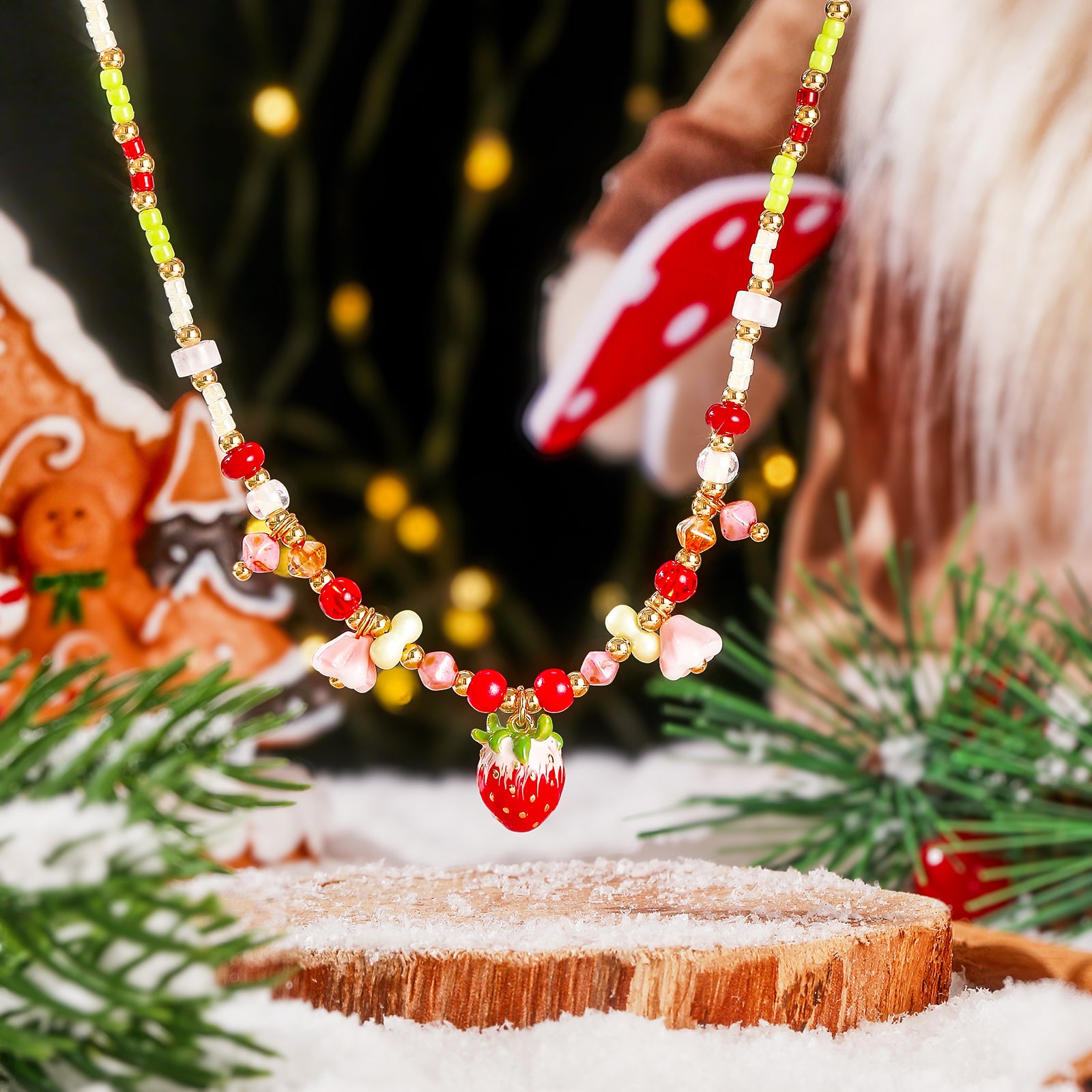 Czech Bead Strawberry Charm Necklace