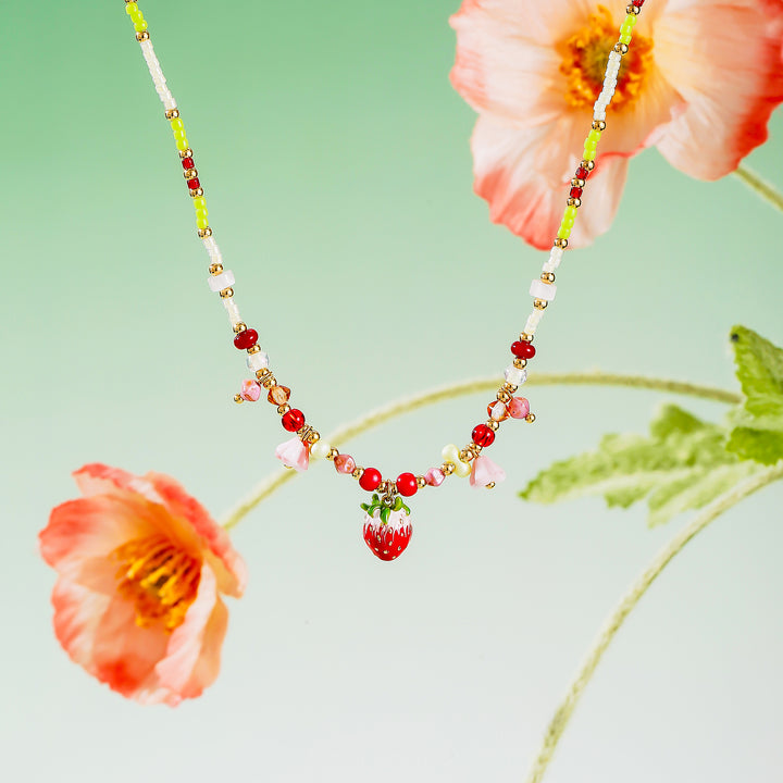Czech Bead Strawberry Charm Necklace