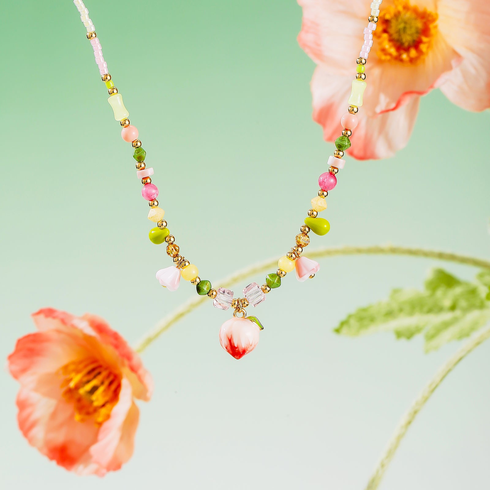 Peach Beaded Necklace