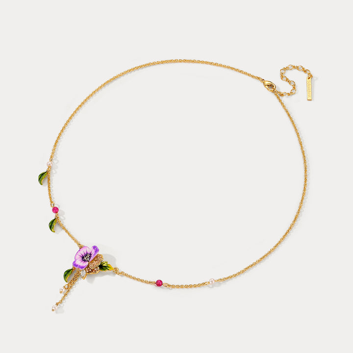 Enamel Purple Pansy Necklace Gift for Her