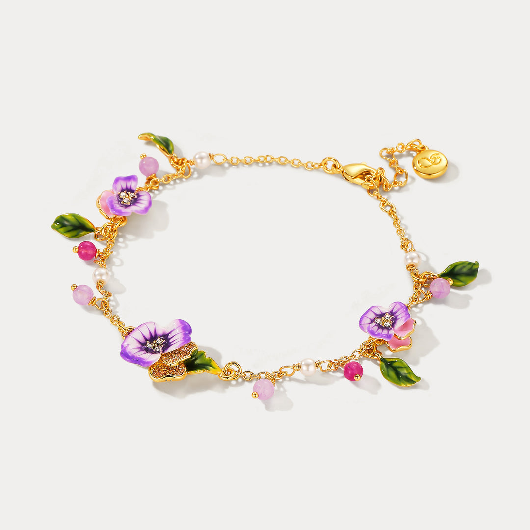 Purple Pansy Bracelet Gift for her