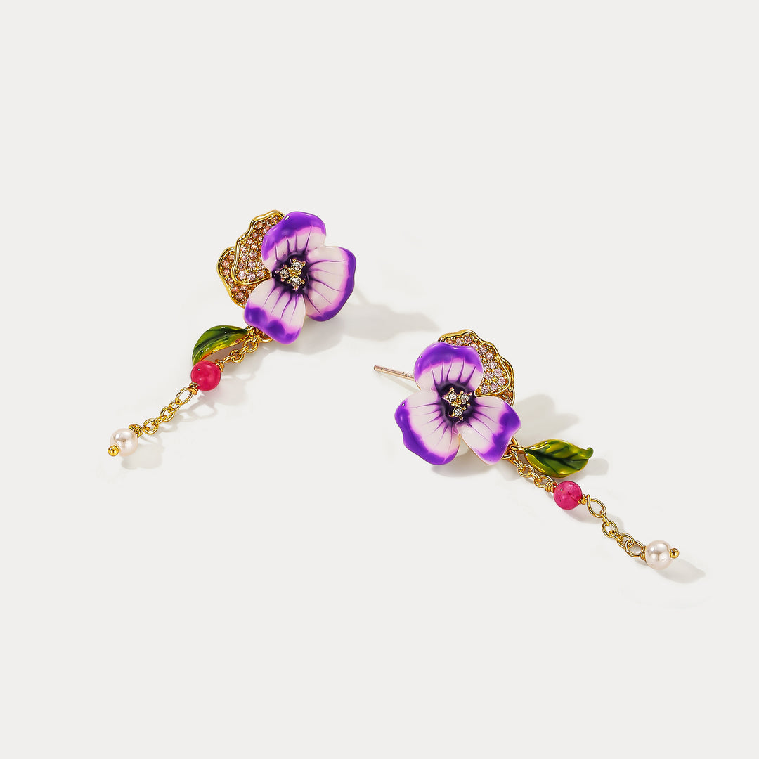 Purple Pansy Earrings Gift for Women