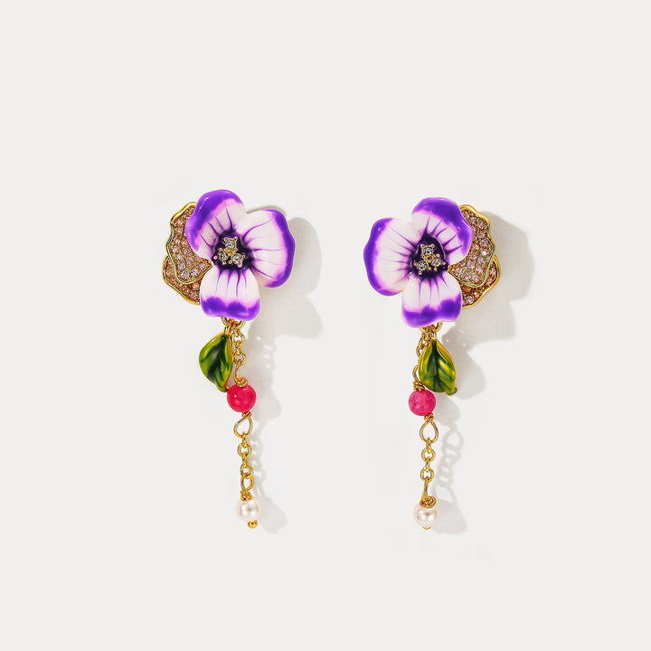 Purple Pansy Earrings