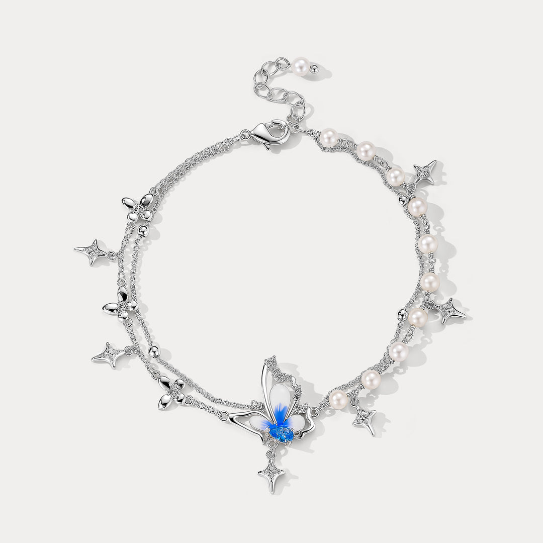 Selenichast Butterfly Pearl Charms Bracelet