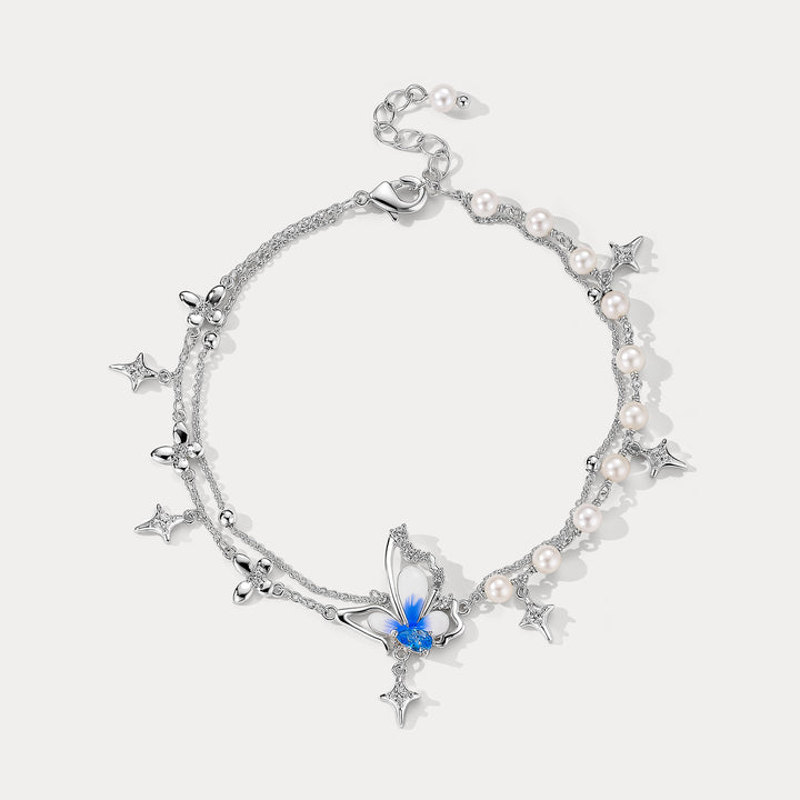 Selenichast Butterfly Pearl Charms Bracelet