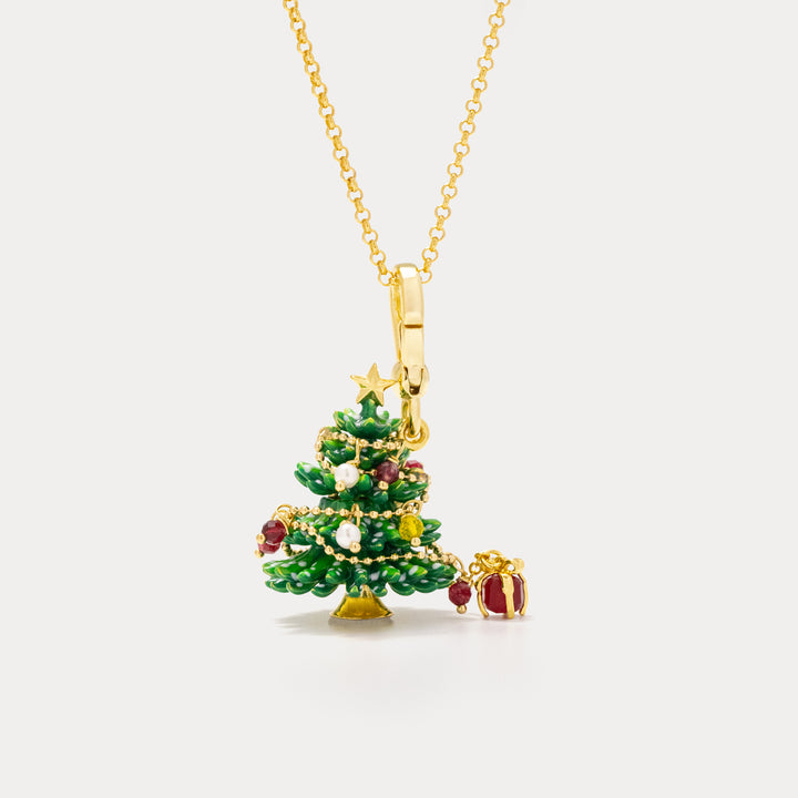 Christmas Tree Locket Necklace with Gift Charm Selenichast
