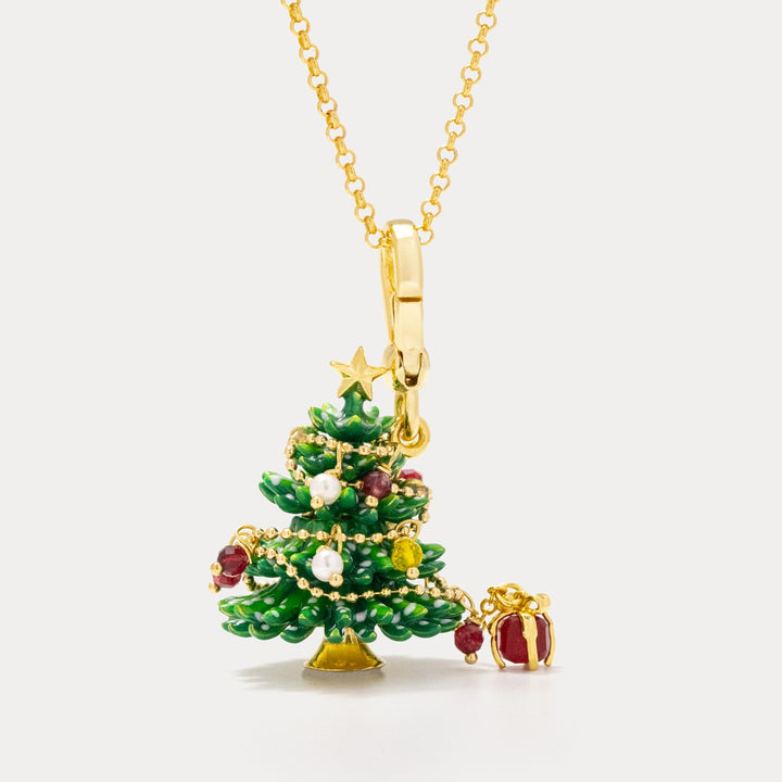 Christmas Tree Locket Necklace with Gift Charm Selenichast