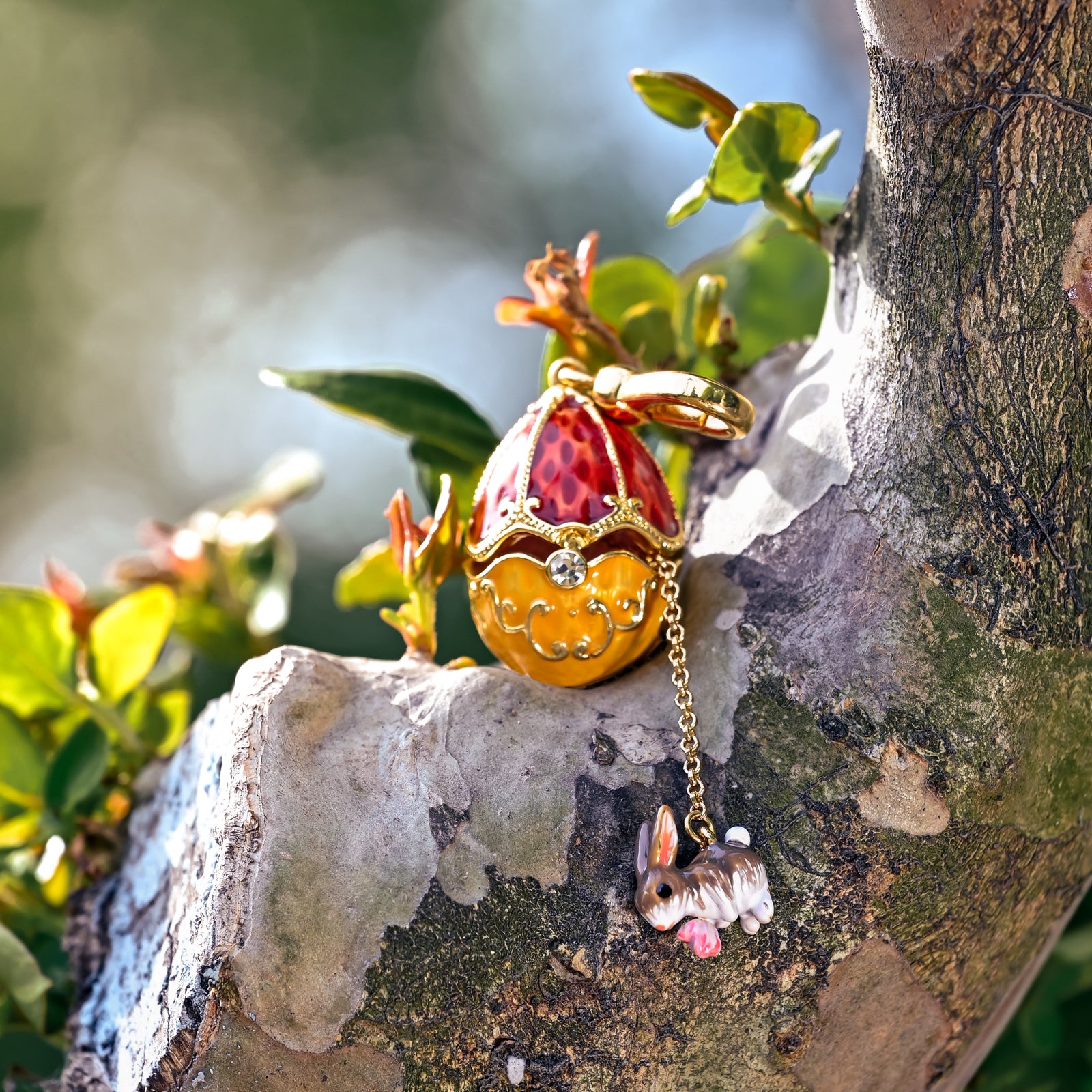 Rabbit & Rose Easter Egg Locket Necklace Gold