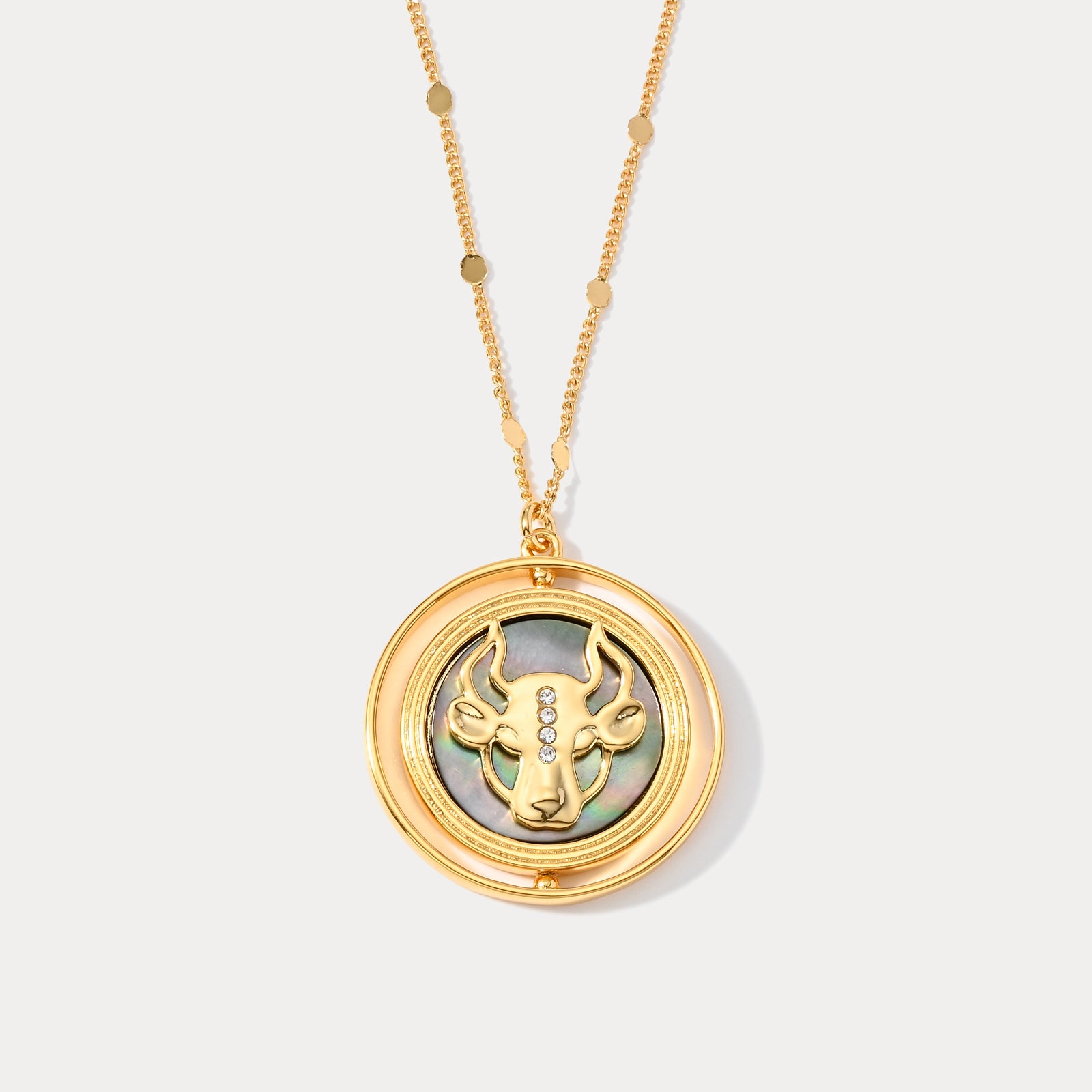 Selenichast Abalone Golden Taurus Zodiac Necklace