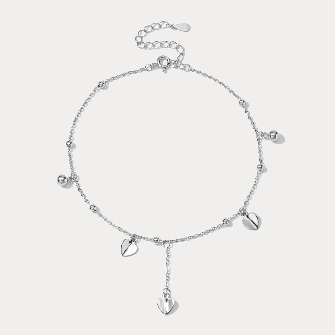 Selenichast 925 Sterling Silver Heart Anklet with Balls