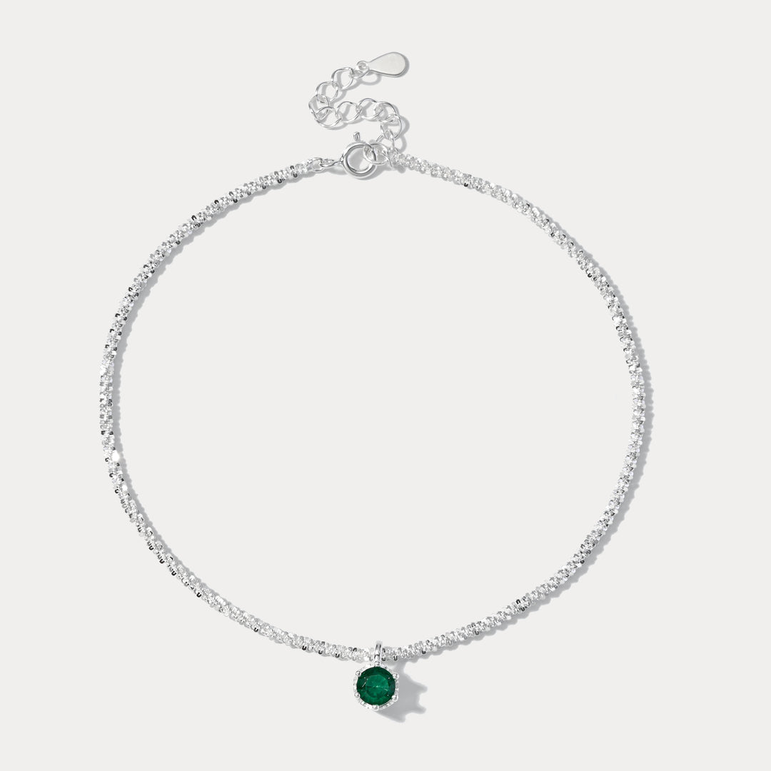 Selenichast Dainty 925 Sterling Silver Emerald Anklet