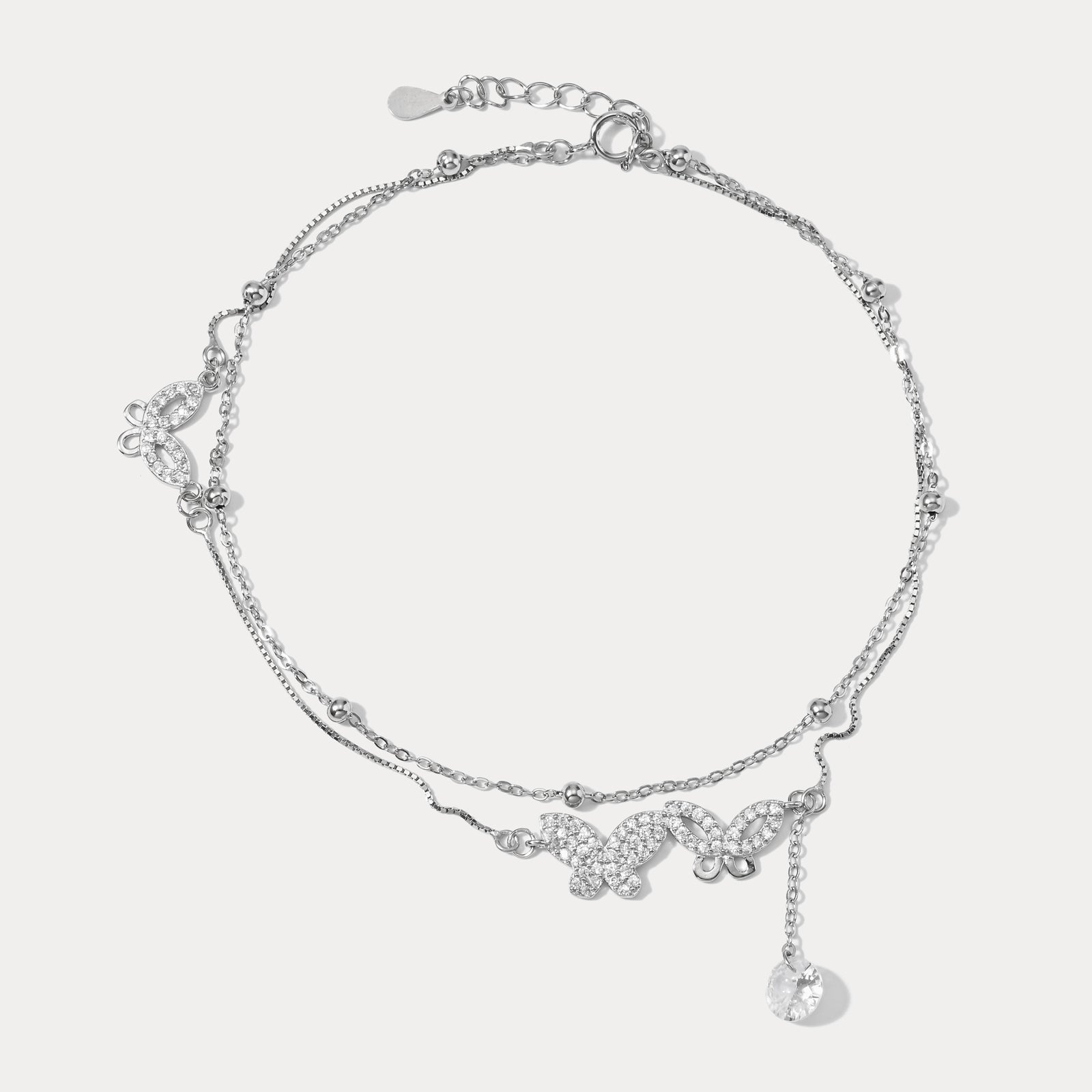 Selenichast 925 Sterling Silver Multi Layer Butterfly Anklet