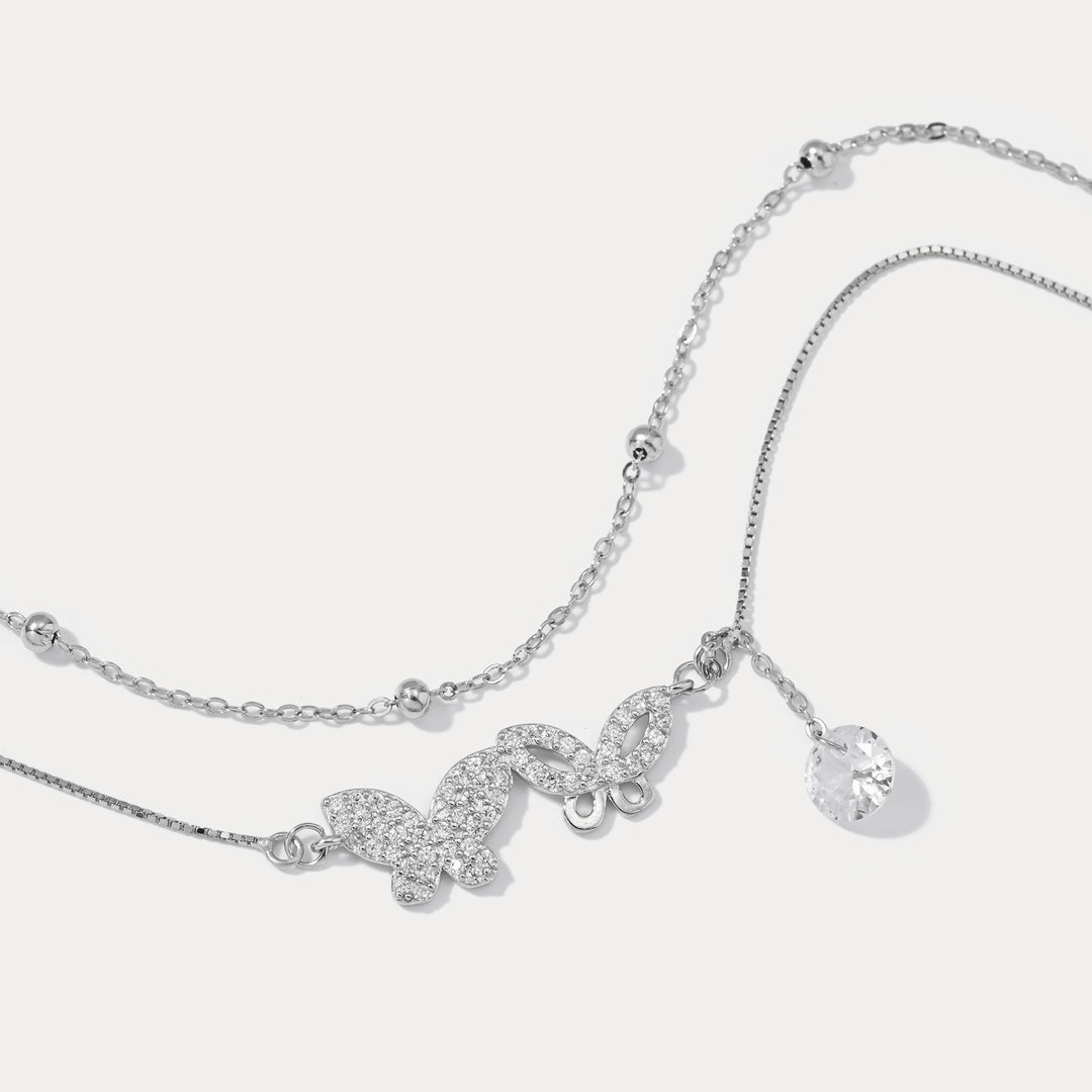 Sterling Silver Multi Layer Butterfly Anklet