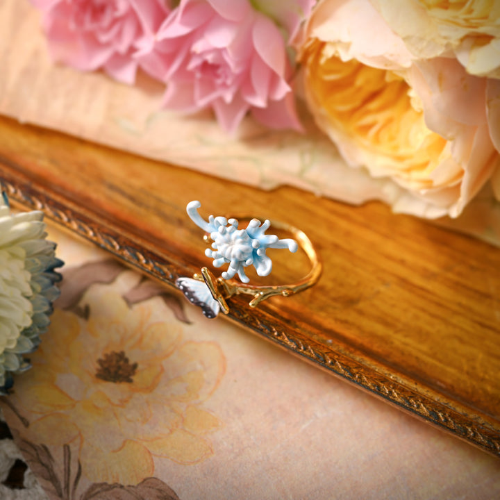 Blue Daisy Butterfly Ring