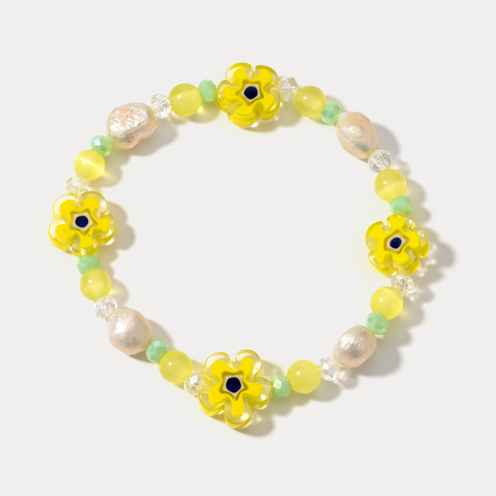 Selenichast Pearl Yellow Flower Beaded Bracelet