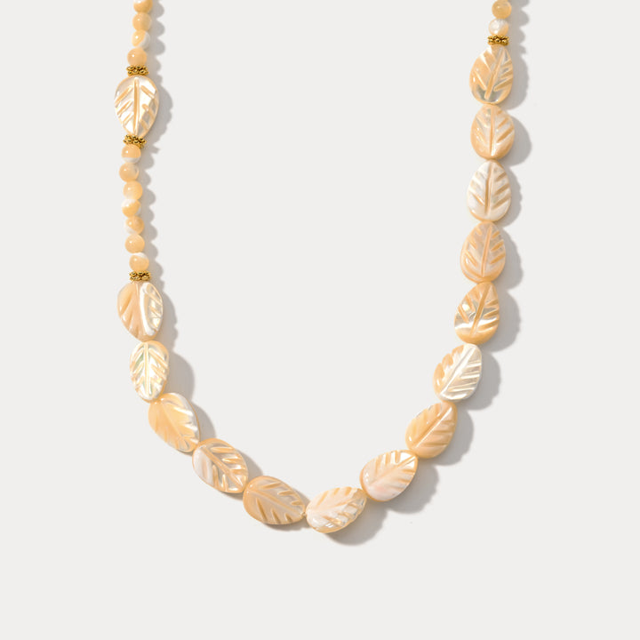 Selenichast Carved Mother of Pearl Leaf Bead Necklace