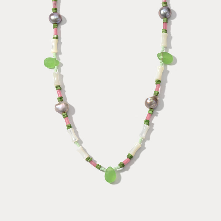 Selenichast Matcha Dainty Bead Necklace with Black Pearl