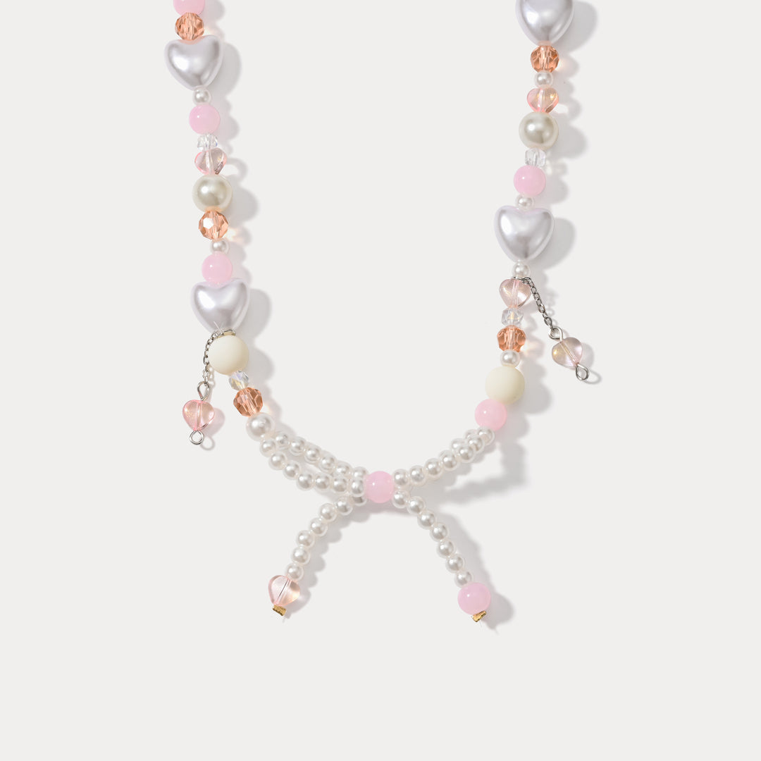 Selenichast Heart Pearl Bow Necklace