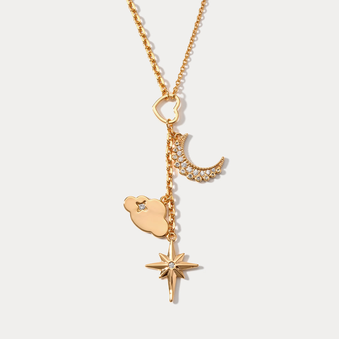 Selenichast Moon Star Lariat Necklace