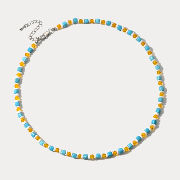 Dainty Citrine Turquoise Bead Necklace