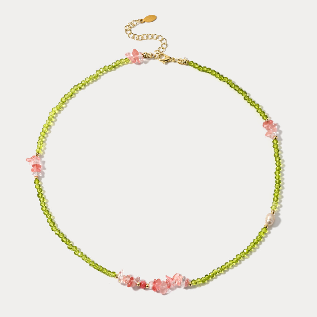 Rose Quartz and Peridot Beaded Necklace