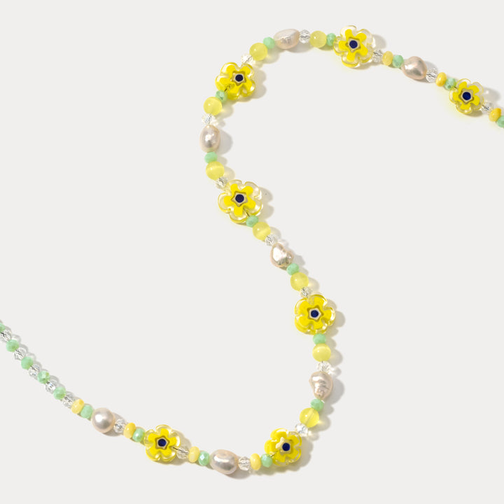 Pearl Yellow Flower Beaded Necklace