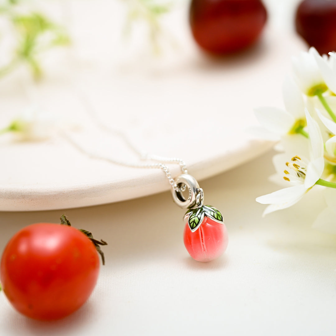 Silver Peach Pendant Necklace