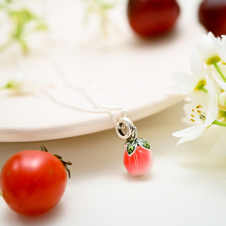 Silver Peach Pendant Necklace