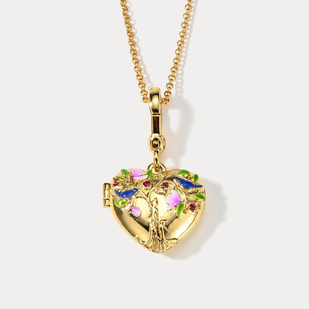 Selenichast Tree of Life Heart Locket Necklace