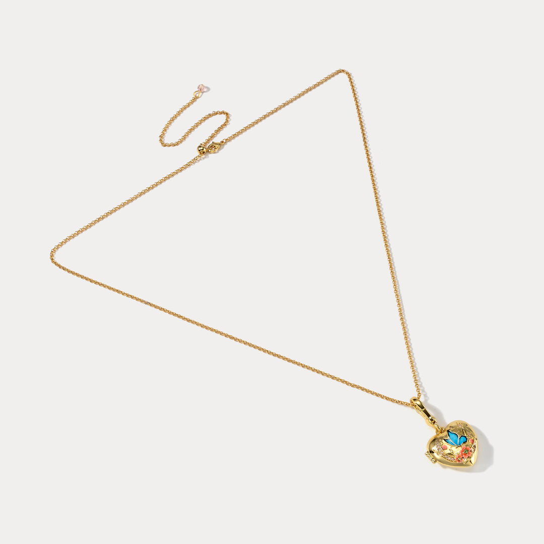 Butterfly Moon Heart Locket Necklace