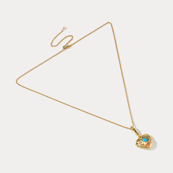 Butterfly Moon Heart Locket Necklace