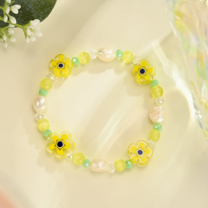 Pearl Yellow Flower Beaded Bracelet