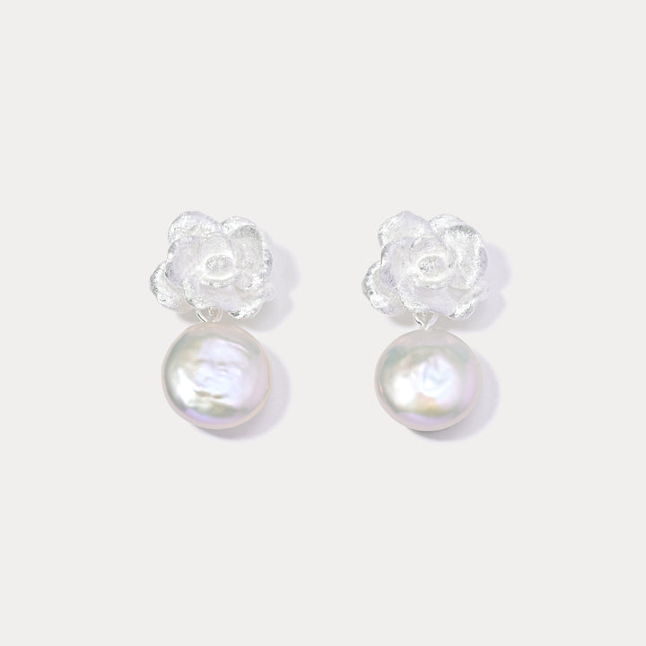 Silver Camellia Earrings