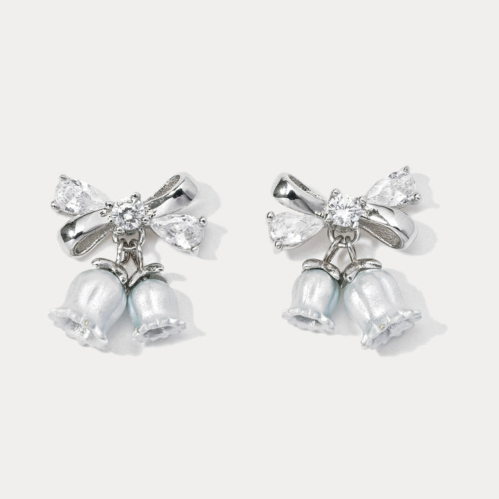 Selenichast Lily Of The Valley Bow Silver Earrings