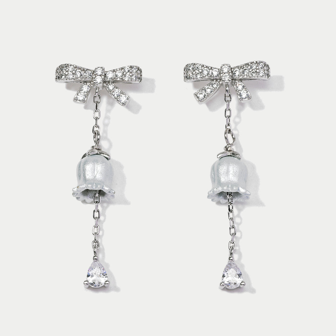 Selenichast Lily Of The Valley Bow Silver Earrings