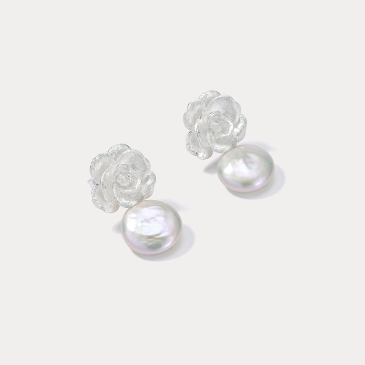 Selenichast Silver Camellia Earrings