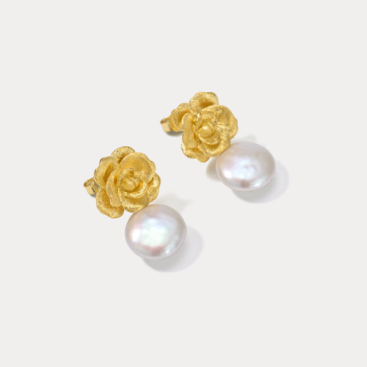 Gold Camellia Earrings