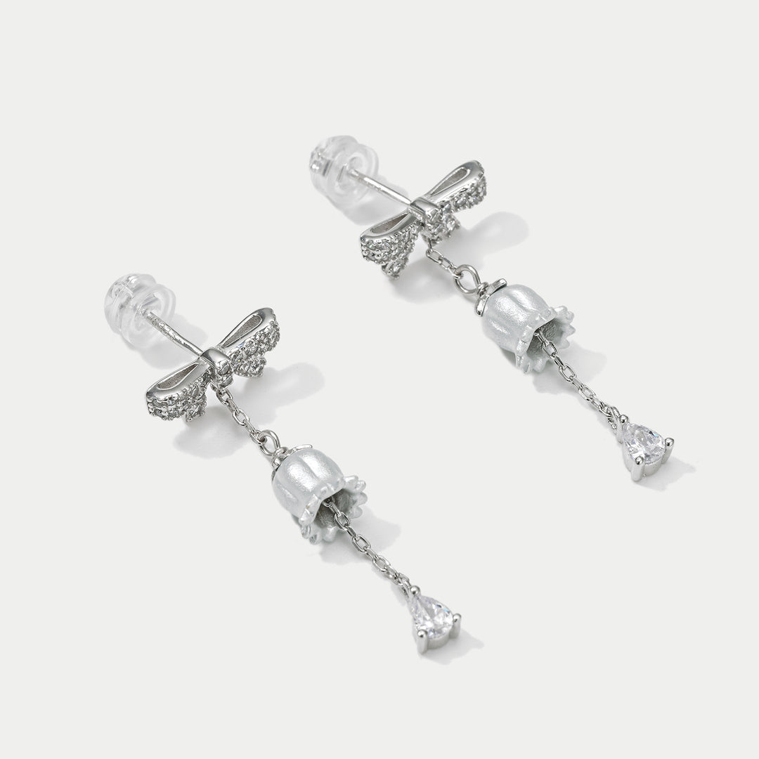 Selenichast Lily Of The Valley Bow Silver Earrings