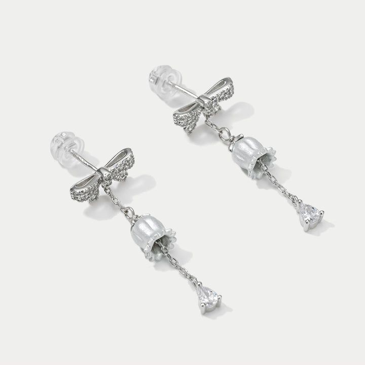 Selenichast Lily Of The Valley Bow Silver Earrings