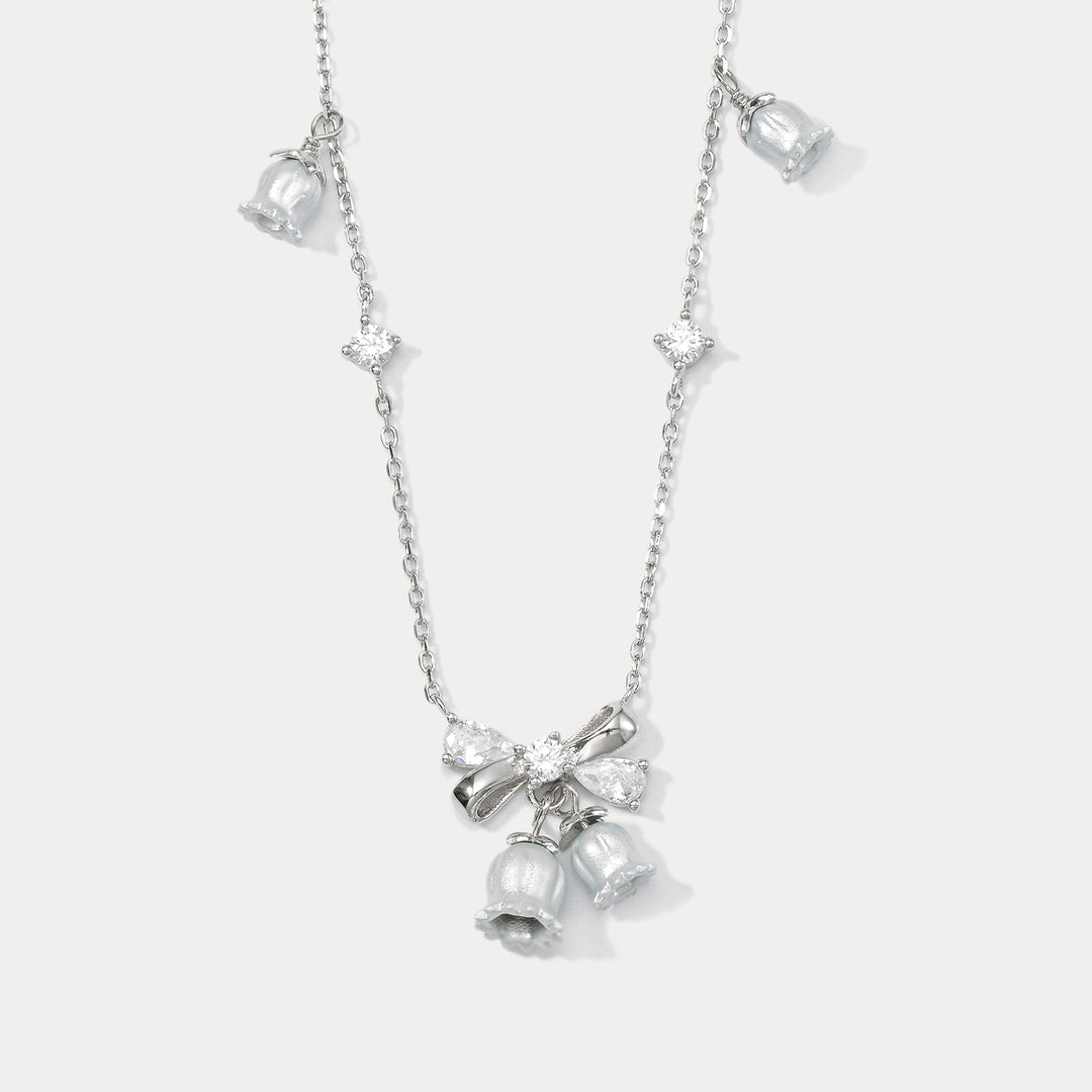 Selenichast Lily Of The Valley Bow Silver Necklace