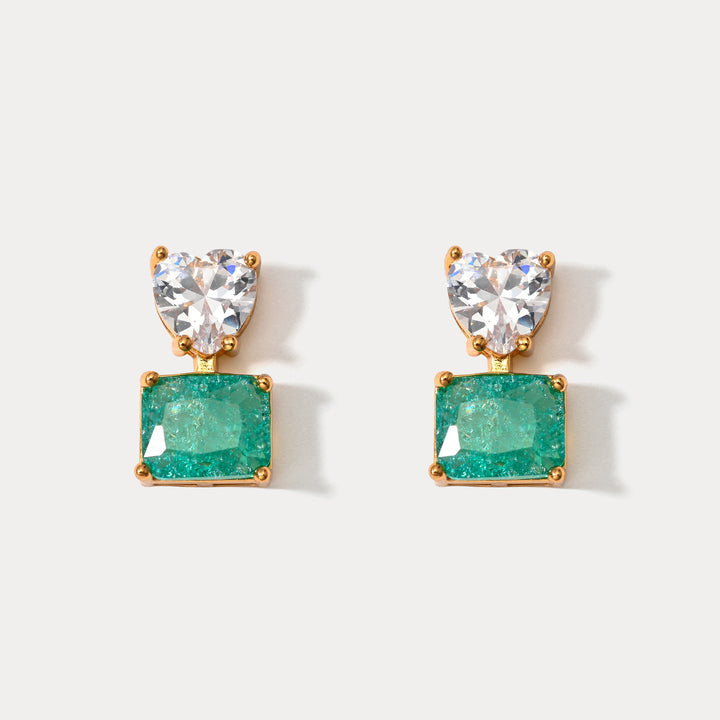 Green Zirconia Crystal Heart Earrings